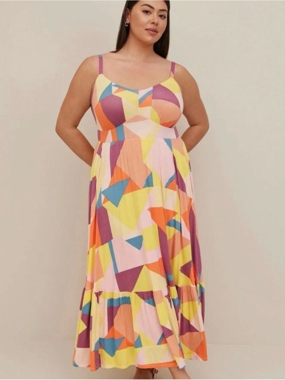 torrid Multi-Color Geometric Maxi Dress - Yellow, Pink, Purple, Orange, Blue